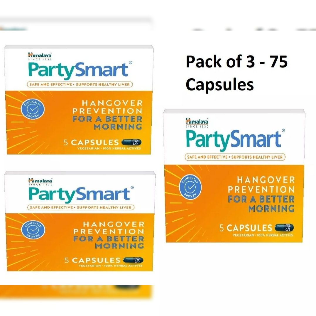 Himalaya PartySmart | 5 Capsules |Hangover Prevention For Better Morning| Supports Liver | 25 capsual X Pack of 3