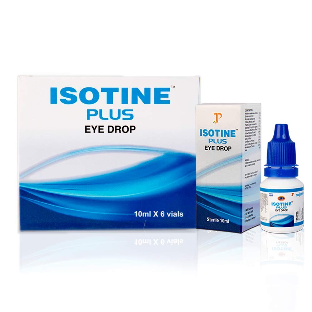 ISOTINE PLUS EYE DROP Jagat Pharma Isotine Plus for Serious Problems with goodness of Ayurvedic herbs -Amla, Chandan, Ashwagandha & palash |100% Ayurvedic |1 Box (10ml X 6 eye drops)