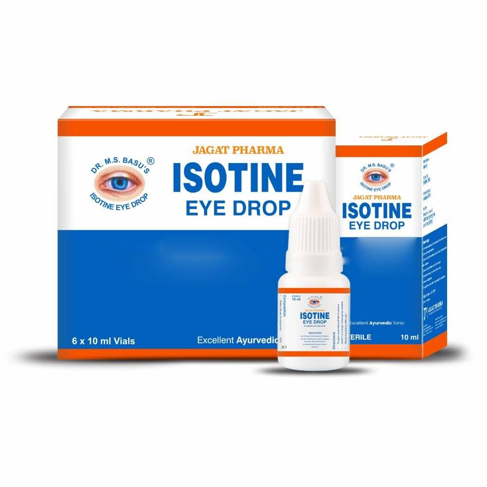 Jagat Pharma Isotine Eye Drop Palash Apamarg with 8 herbs |For Digital Screen Strain Redness Irritation Eye Pain Increased Screen Time Pollution|1 Box (10ml X 6 eye drops)